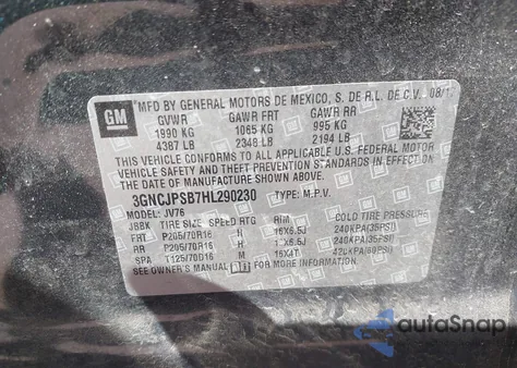 2017 Chevrolet Trax Lt из США, поврежденный, VIN 3GNCJPSB7HL290230